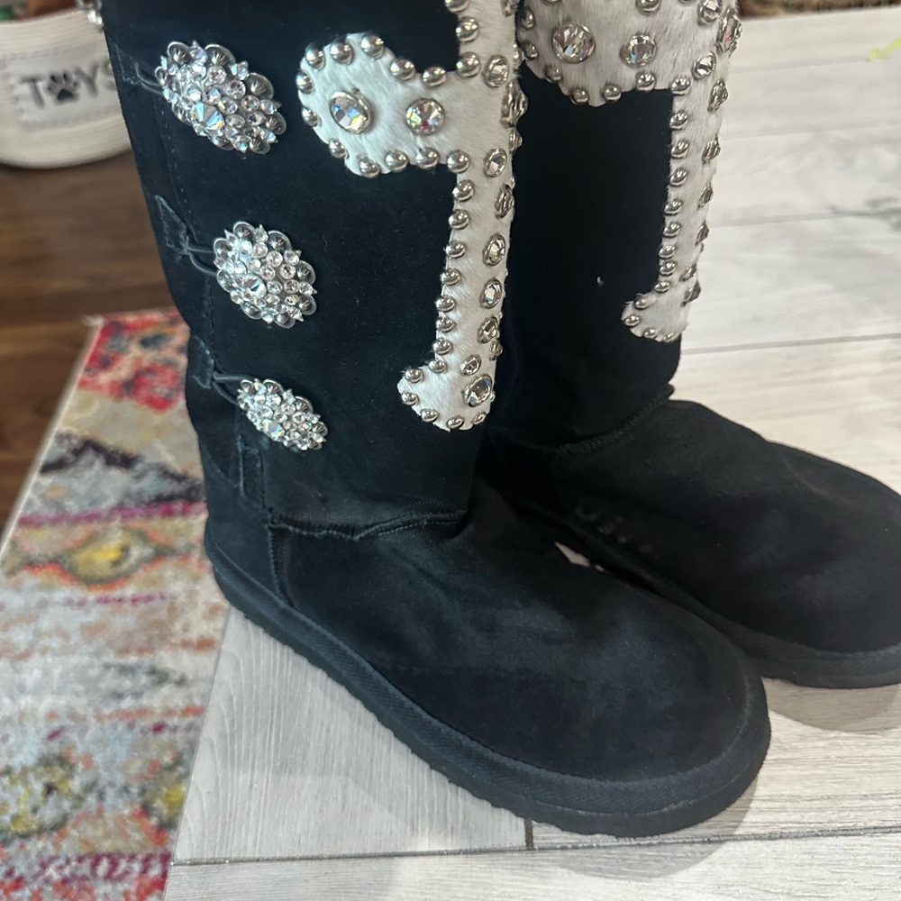 UGG Black Embellished Studded Winter Boots with Crystal Accents